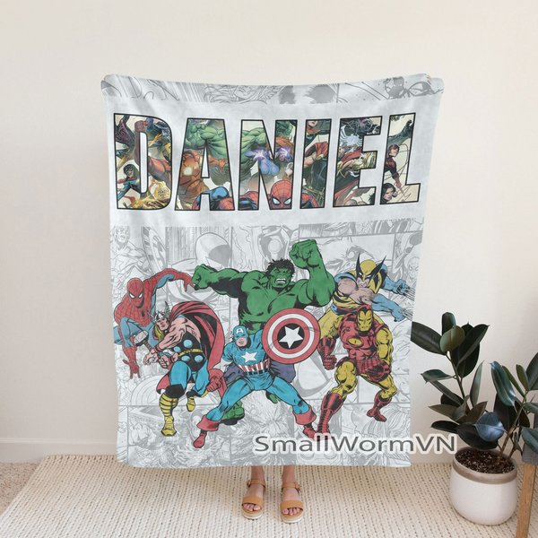 Custom Name Superhero Blanket, Superhero Velvet Blanket, Custom Hero Baby Name Blanket