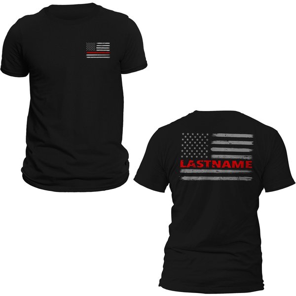 Custom Last Name Firefighter Thin Red Line Flag Shirt-image