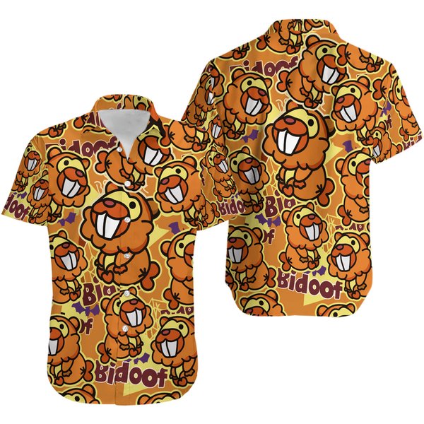 Bidoof Doodle Brown Cute Ghost Purple Pattern Hawaiian Shirt-image