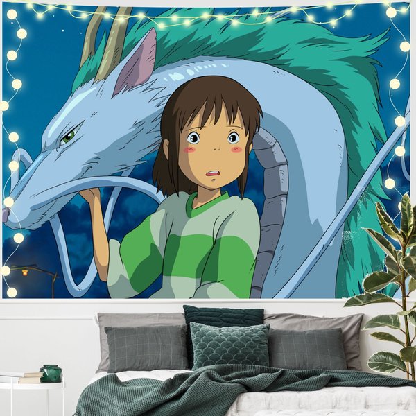 Spirited Away Girl Tapestry Studio Ghibli Background Dragon Wall Art-image