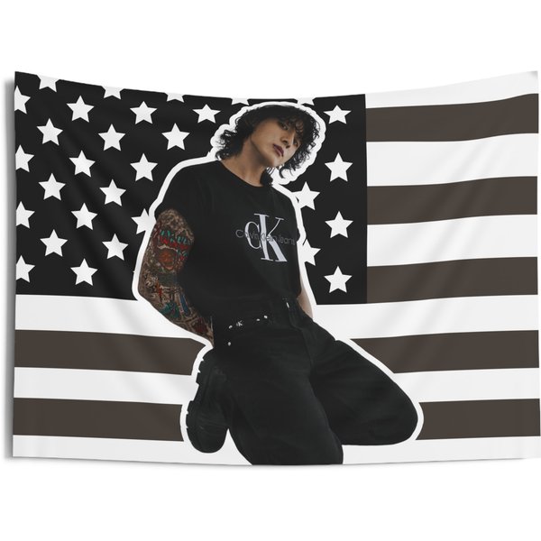 Jungkook Jeans Photo Flag Banner, Bts Jungkook American Flag Tapestry-image