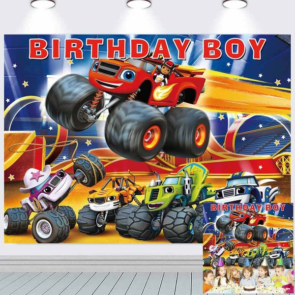 Blaze Monster Machines Birthday Decoration Backdrop Banner Boy Party Decor