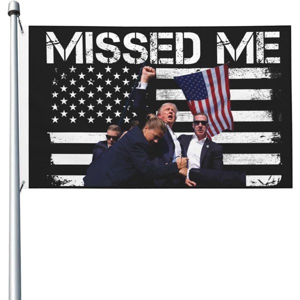 Trump Shooting Fight House Flag You Missed Me Trump 2024 Indoor Outdoor House Flag-image