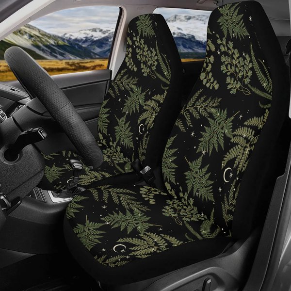 Cottagecore Witchy Celestial Fern Forest Car Seat Cover, Green Nature-image