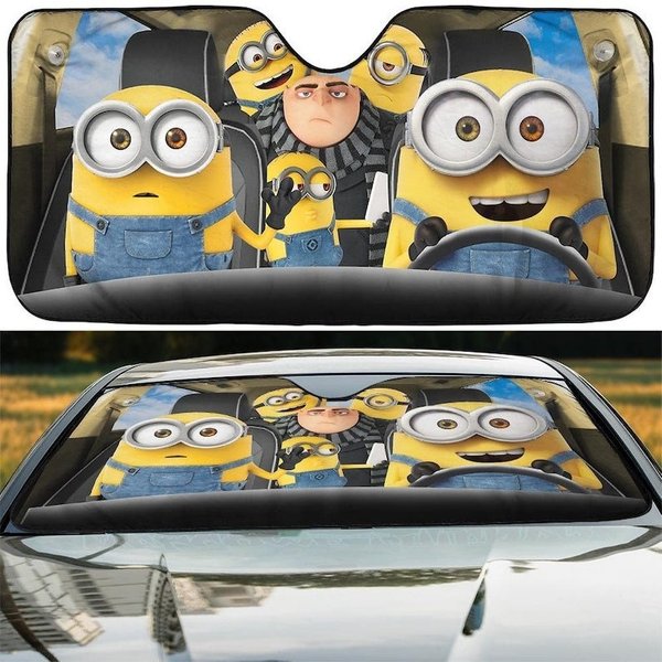 Minion Gru Family Car Sun Shade, Minion Cartoon Sunshade, Custom Car Accessory-image