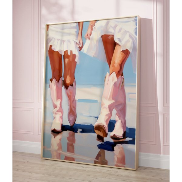 Coastal Cowgirl Boots Beachy Poster, Printable Print, Blue Pink Trendy-image