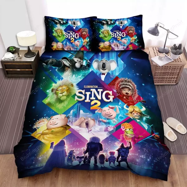 Sing 2 Movie Characters Under Stage's Lights Poster Quilt Duvet Cover Set