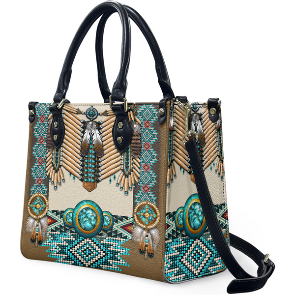 Turquoise Breastplate Native Leather Bag, Native American Lover's Handbag-image