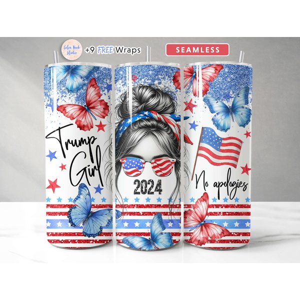 Trump Girl No Apologies Trump 2024 Tumbler 20 Oz Skinny, Election Tumbler-image