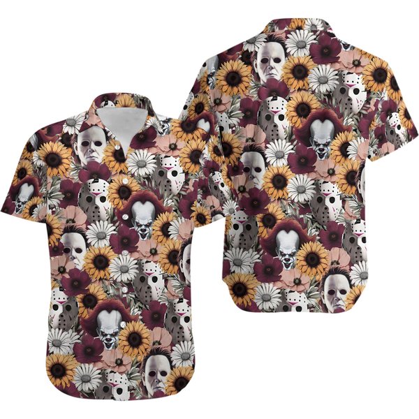 Horror Sunflower Button Shirt, Movie Michael Myers Hawaiian Shirt-image