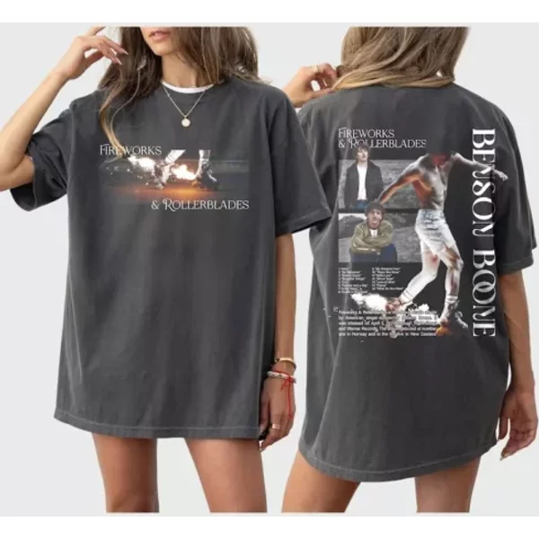 Limited Benson Boone Fireworks And Rollerblades 2024 World Tour Shirt-image