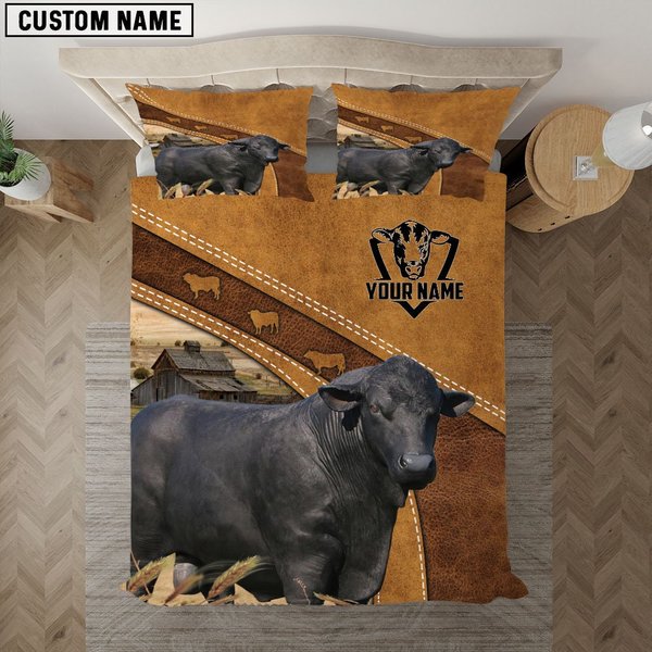Custom Name Black Angus Bull Bedding Set-image