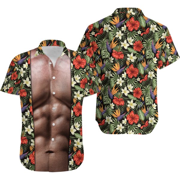 Funny Abs Aloha Tropical Flowers Hawaiian Shirt-image