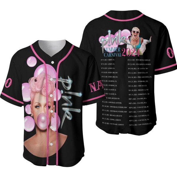 Personalized Pink Summer Carnival Tour 2024 Schedule Baseball Jersey-image