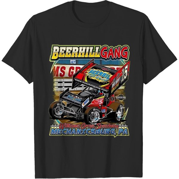 Vintage Y2K 2000S Beer Hill Gang Sprint Car Dirt Track Racing Graphic T-Shirt-image