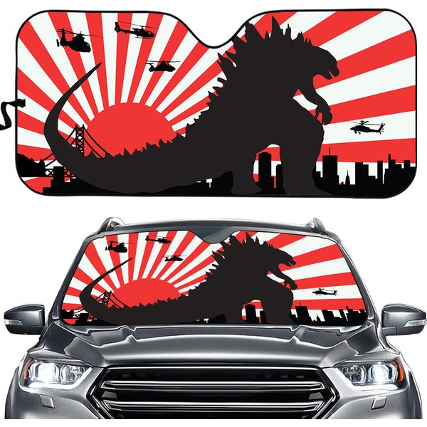 3d Monster Car Sunshade: Godzilla Windshield Cover