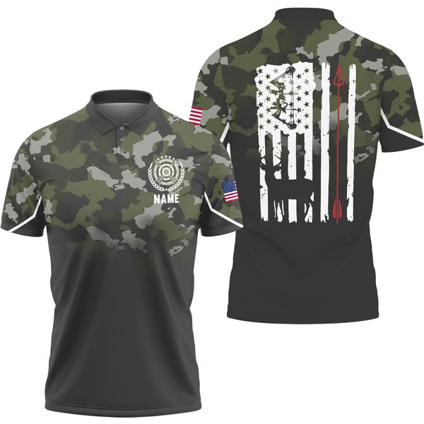 Custom Name Archery Pattern Gradient Camo Short Sleeve Polo Shirt For Men-image