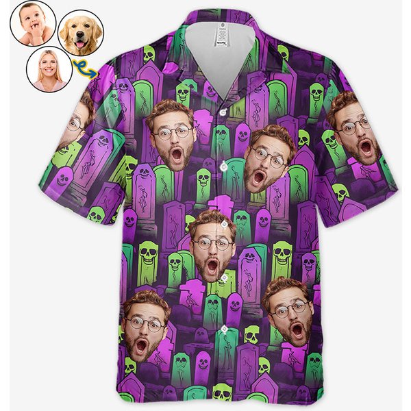 Custom Photo Eat Drink And Be Scary - Family Personalized Custom Unisex Tropical Hawaiian Aloha Shirt-image
