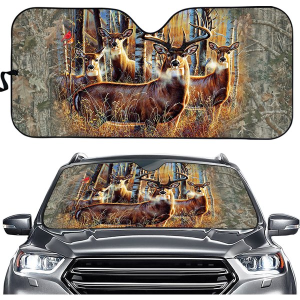 Deer In Forest Car Sunshade, Deer Windshield Sunshade-image