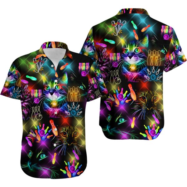 Cute Bowling Hawaiian Shirts, Rolling With My Cat Bowling-image