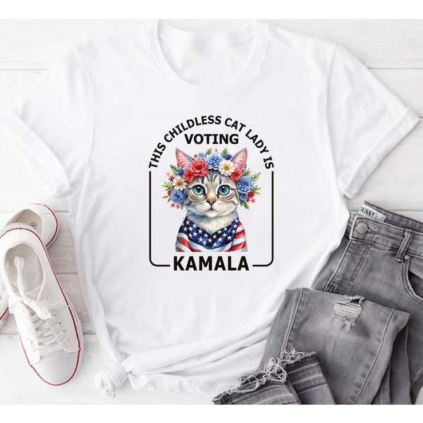 Kamala Harris President 2024 Shirt, Childless Cat Lady Shirt, Kamala Rally Tee-image