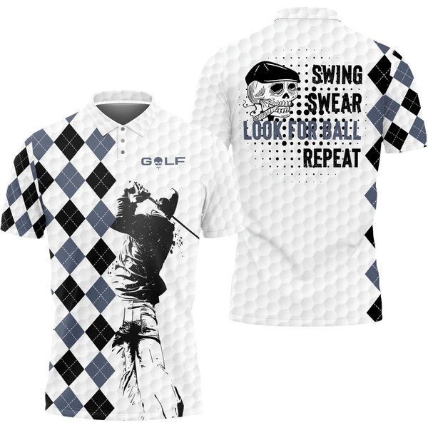 Funny Men Golf Club Swing Swear Look Repeat Golf Team 3D Polo Shirt-image