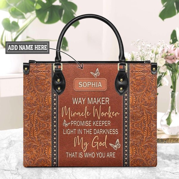 Way Maker Miracle Worker Leather Bag,Personalized Leather Handbag,Miracle Worker, Promise Keeper-image