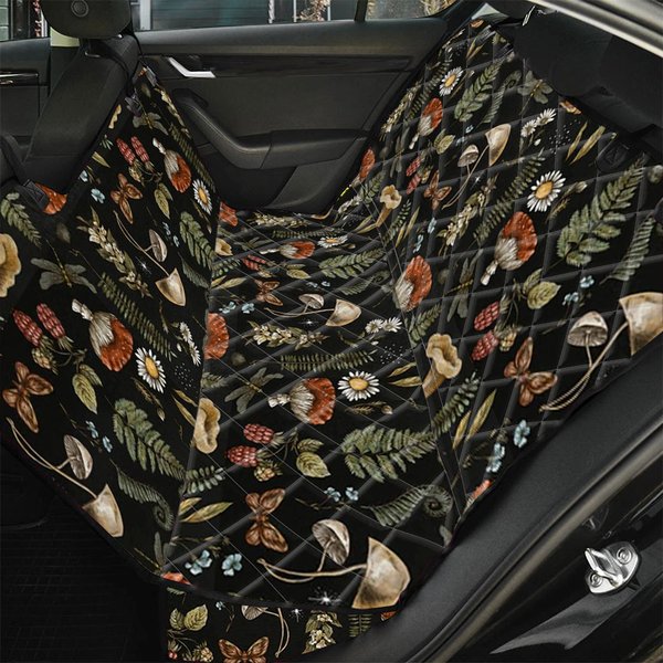 Cottagecore Mushroom Dog Seat Cover, Black Back Seat Cover-image