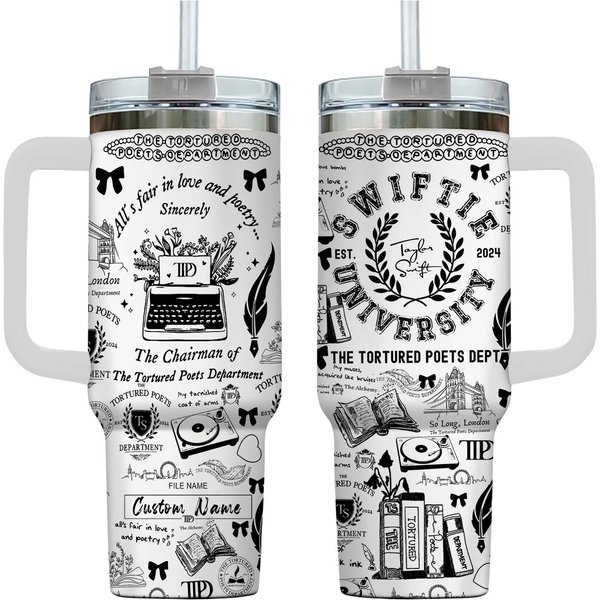 Personalized Taylor Version Unniversity Tumbler With Handle, The Tortured Poets Department Tumbler-image