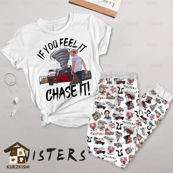 Twisters Movie Pajamas Set, Glen Powell Shirt, Not My First Tornadeo Tornado Shirt, Twister Storm Pajamas Pants, Halloween Gift-image