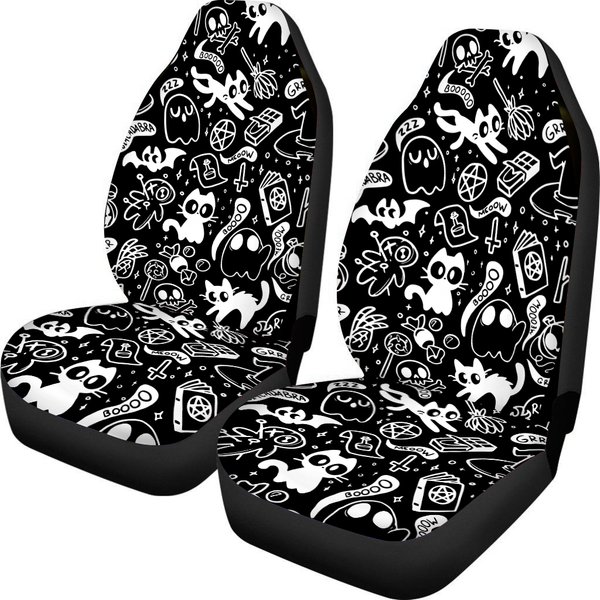 Black & White Spooky Gothic Car Seat Covers-image