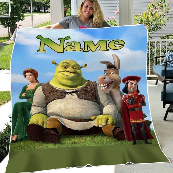 Personalized Shrek Characters Quilt Blanket, Gift For Shrek Film Fans Fleece Blanket