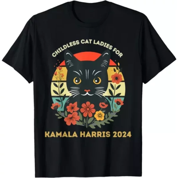 Vintage Childless Cat Ladies For Kamala Harris 2024 Election T-Shirt-image