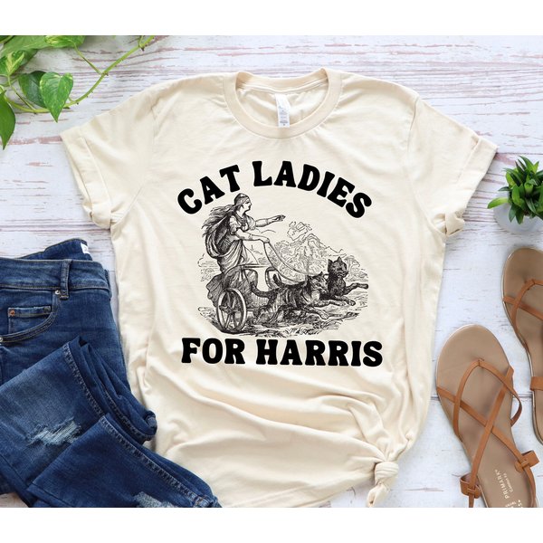 Kamala Harris Cat Lady Tshirt 2024 Presidential Race Vote Blue Madam President-image