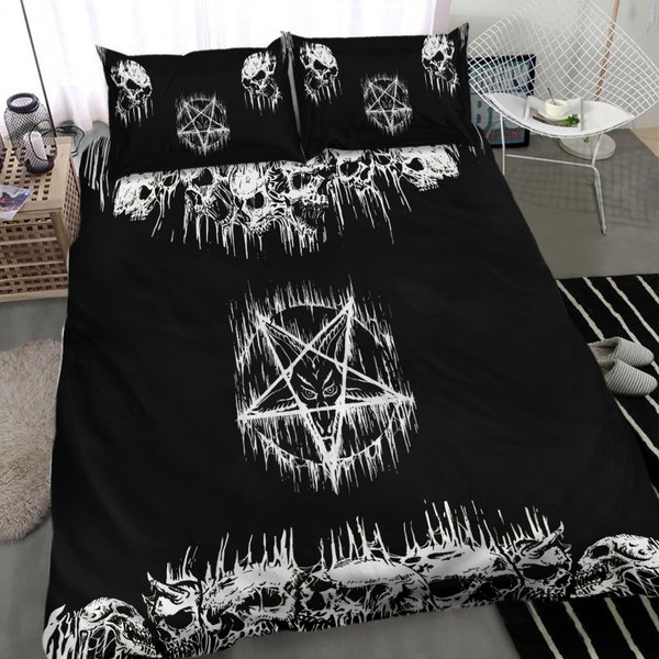 Satanic Skull Inverted Melting Pentagram Occult Bedding Sets-image