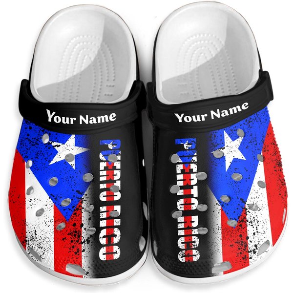 Puerto Rico Personalized Clogs Shoes With A Half Flag-image
