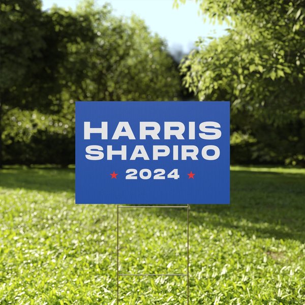 Kamala Harris Josh Shapiro 2024 President Yard Sign | Blue & White Election Democrat Campaign Lawn Sign With Stake-image