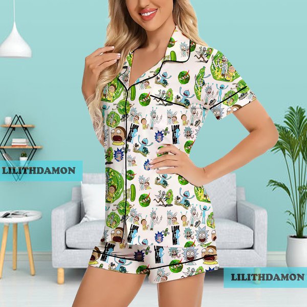 Rick And Rickandmorty Short Pajamas Set With Pocket-image