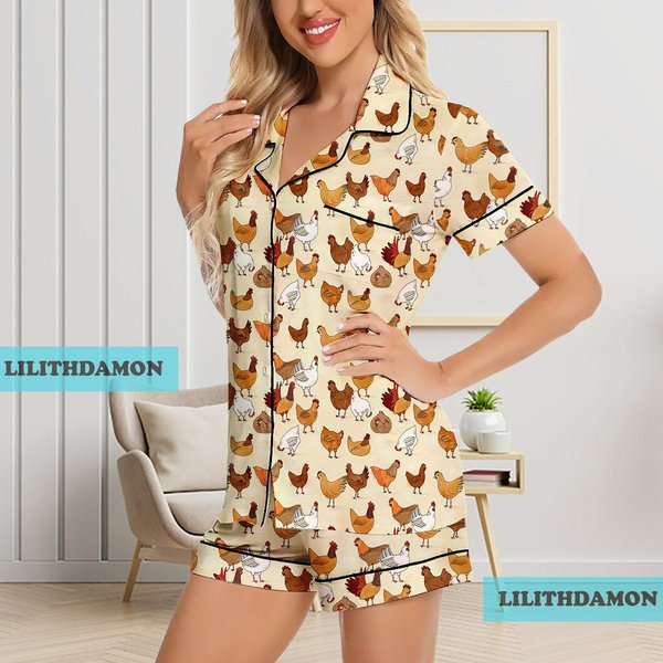 Chicken Short Pajamas Set With Pocket-image