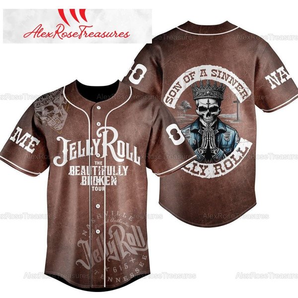 Custom Jelly Roll The Beautifully Broken Tour 2024 Baseball Jersey-image