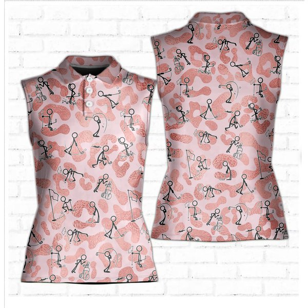 Funny Golf Stick Glitter Leopard Pattern 3D Women Sleeveless Polo-image