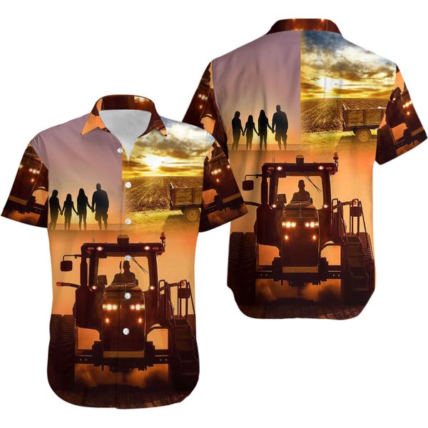 Sunset Tractor Background Design Hawaiian Shirt-image
