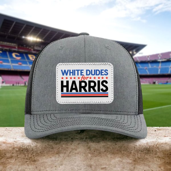 White Dudes For Harris Leather Patch Hat, Kamala Harris President 2024 Cap-image