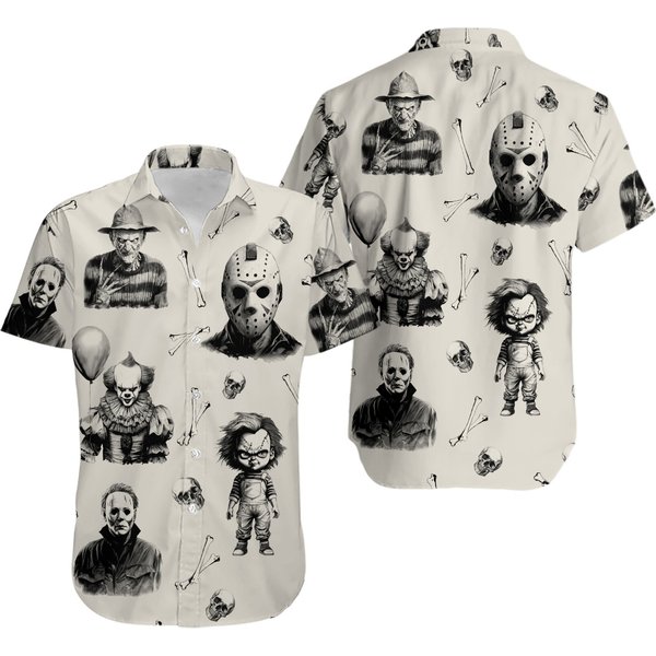 Horror Character Button Shirt, Michael Myers Hawaiian Shirt-image