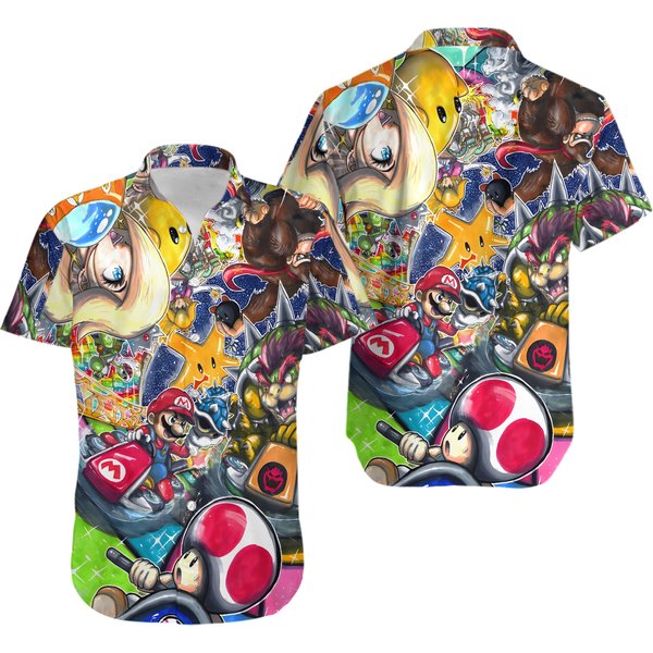 Mario Kart Vintage 3D Hawaiian Shirt Anime, Hawaiian Shirt-image