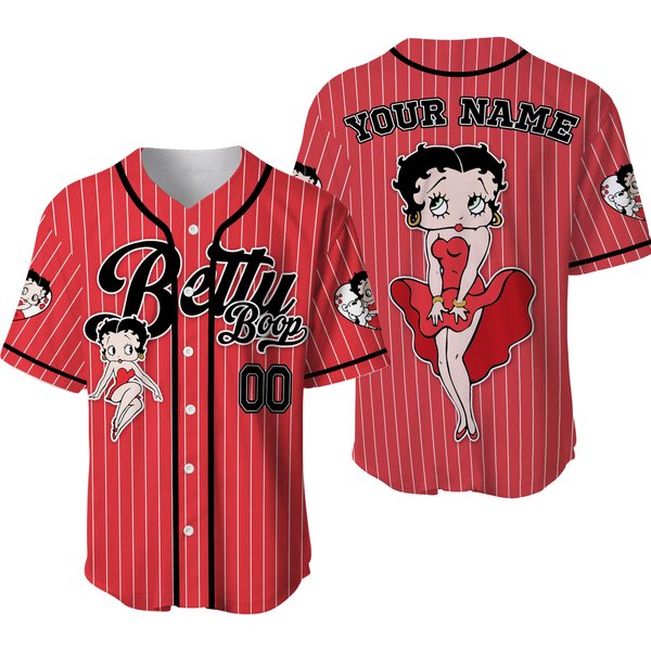 Custom Cartoon Betty Boop Simple Red Baseball Jersey-image