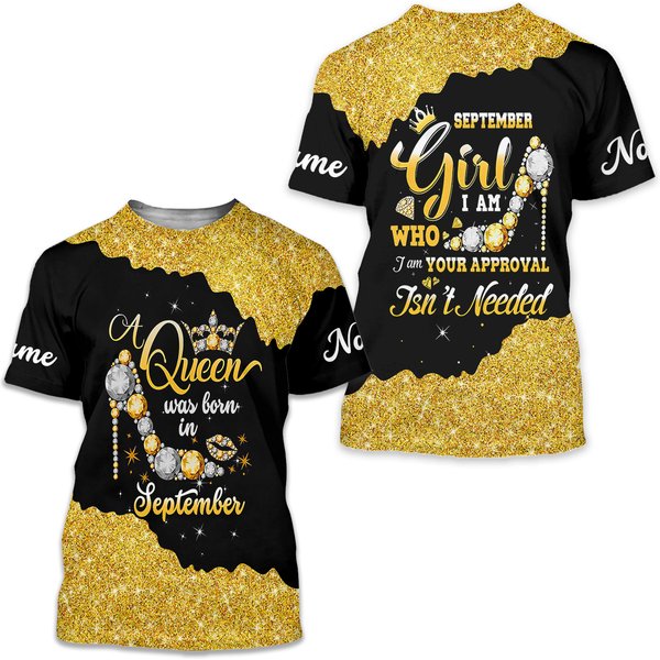 Personalized Name September Girl A Queen Was Born In September 3D T-Shirt-image