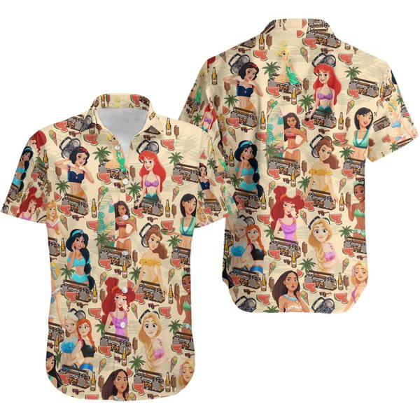 Princess Summer Swimming Hawaii Shirt, Characters Button Up Shirt-image