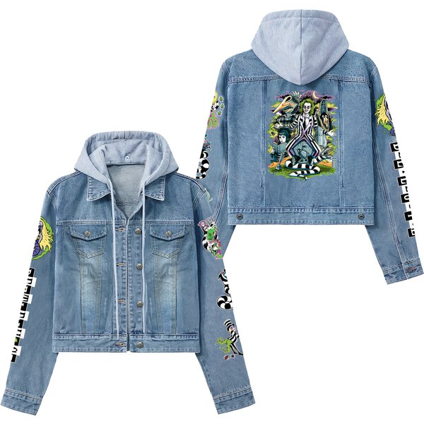 Beetlejuice Unisex Hooded Denim Jacket-image