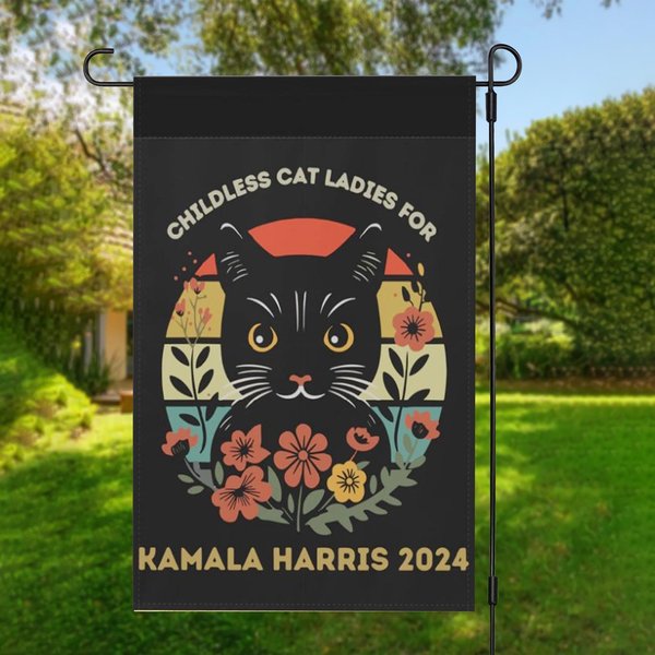 Vintage Childless Cat Ladies For Kamala Harris 2024, Kamala Rally Garden Flag-image
